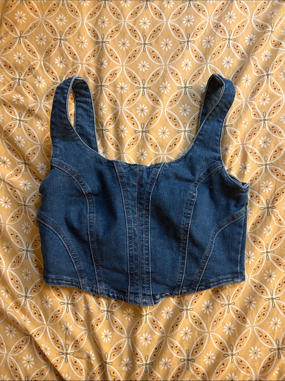 Structured Denim Crop Top in Dark Blue
